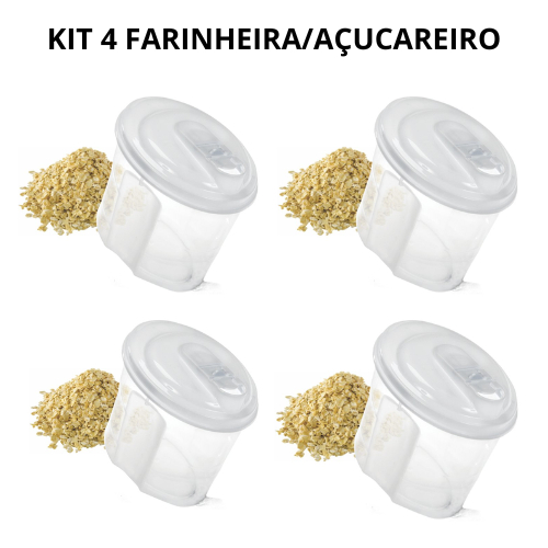 Kit 4 Farinheira Açucareiro Plástico Resistente Capacidade 700ml Cores Sortidas 2192