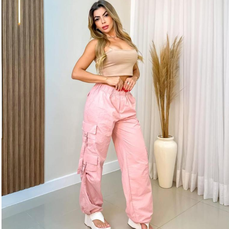 Calça Cargo Feminina com vários Bolsos de Tactel/Moda Feminina Y7097 ...