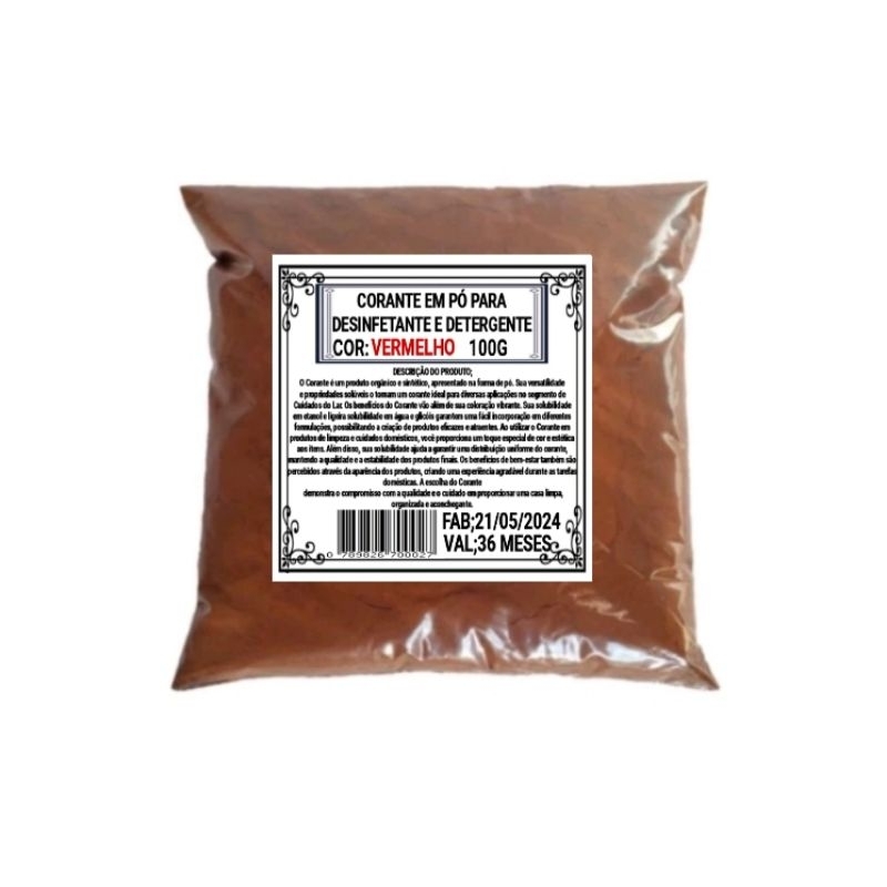 CORANTE EM PÓ VERMELHO PARA DESINFETANTE E DETERGENTE 100G AB1 | Shopee ...