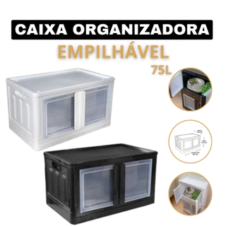 Caixa Organizadora Luxo Extra Grande com Rodinha e 2 Portas Empilhavel Resistente 75 litros