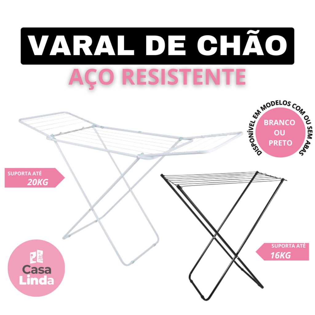 Varal De Chão Slim Compacto Em Aço Retrátil Reforçado Mor - Com Abas e Sem Abas