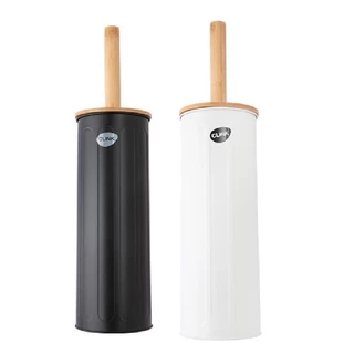 Escova Vaso Sanitário Tampa E Cabo Bambu Ou Inox Com Suporte Preto Ou Branco 9.7 x 9.7 x 38CM