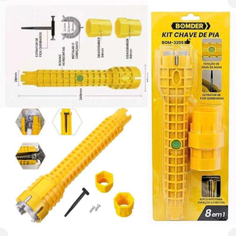 Kit Chave 8 Em 1 Hidráulica Multifuncional Pia Torneira Cano