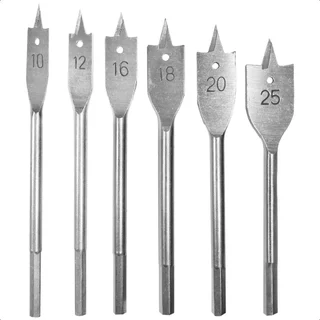 Jogo de Broca Chata Longa para Madeira 10 a 25mm 6 Peças Kit Brocas Chata Madeia Marcenaria Móveis