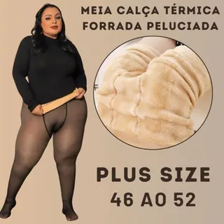 Meia Calça Feminina Peluciada Térmica Plus Size - Preta 46 ao 52 Material Lã Premium ~Envio Rápido