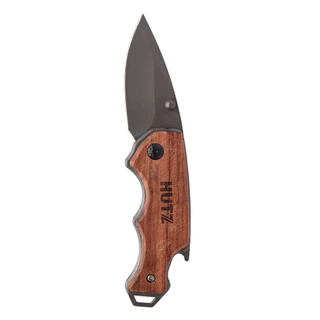 Canivete Tatico de Bolso 14cm Aço Inox Acabamento Madeira Elegante Faca Camping Pesca Segurança