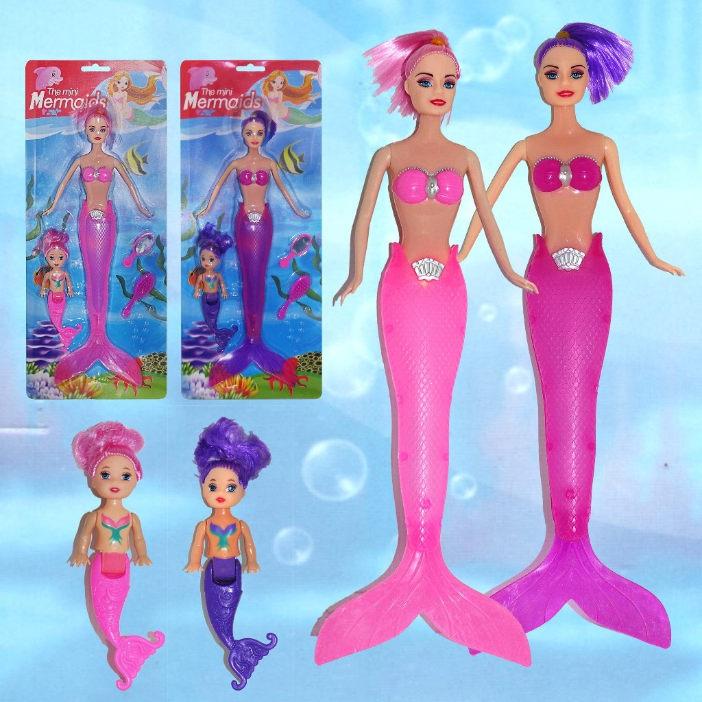 Boneca Sereia Com Mini Sereia Pente Espelho Brinquedo Infantil Menina ...