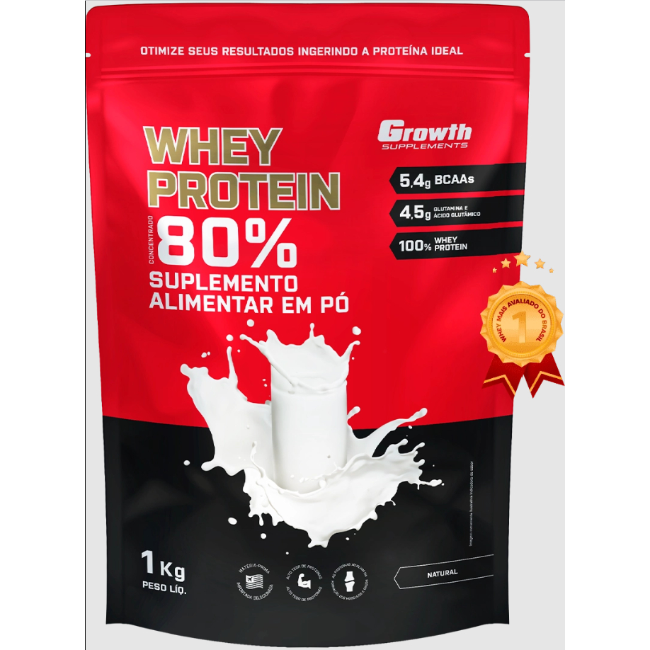 Whey Protein Concentrado (80% Proteína Pura) - Pacote 1kg - Growth Supplements / Basic Whey 1kg Chocolate