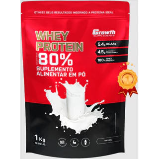 Whey Protein Concentrado (80% Proteína Pura) - Pacote 1kg - Growth Supplements / Basic Whey 1kg Chocolate
