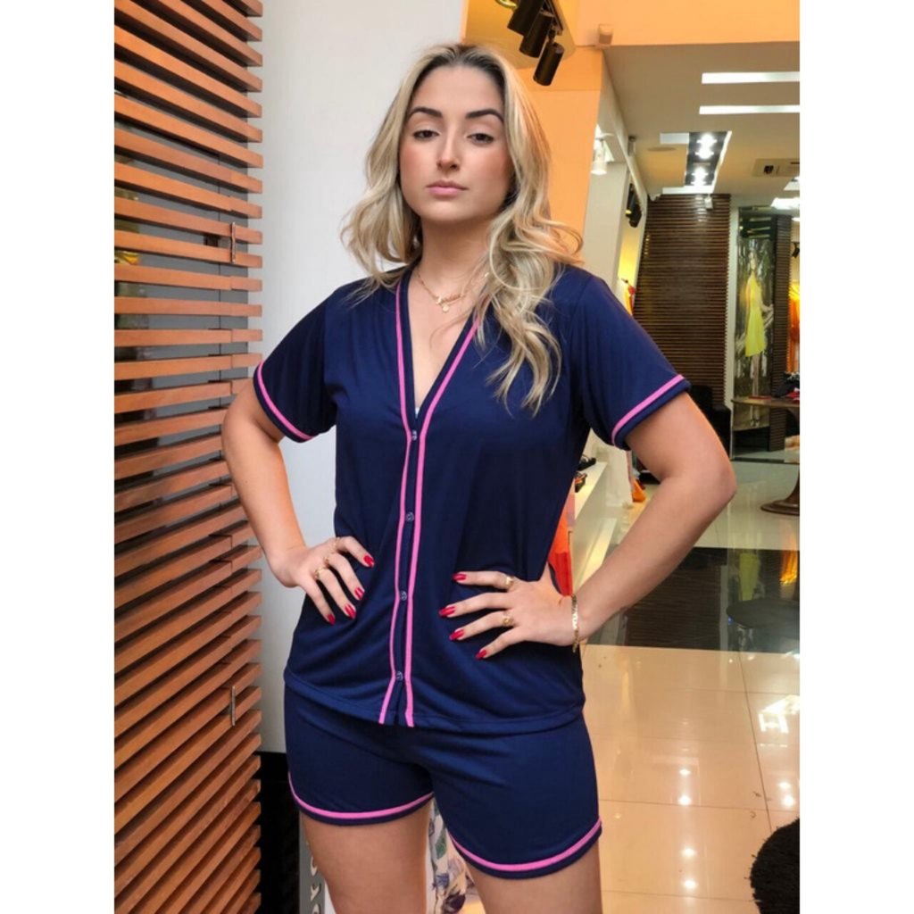 Pijama Americano Blogueirinha Manga Curta Botões Amamentação