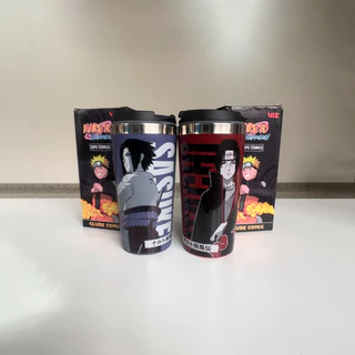 Kit 2 copos termicos 450ml com tampa abre facil uchira sasuke e itachi produto original clube comix
