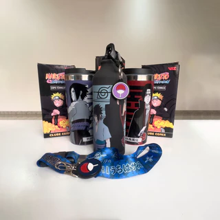 Kit Uchira garrafa termica copos termicos e cordao sasuke e itachi 450ml 500ml