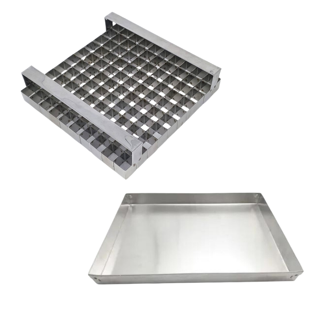 Kit Com Cortador De Brownie 100 Pedaços 3x3 Inox + Assadeira 31,5x31,5x3cm Alumínio