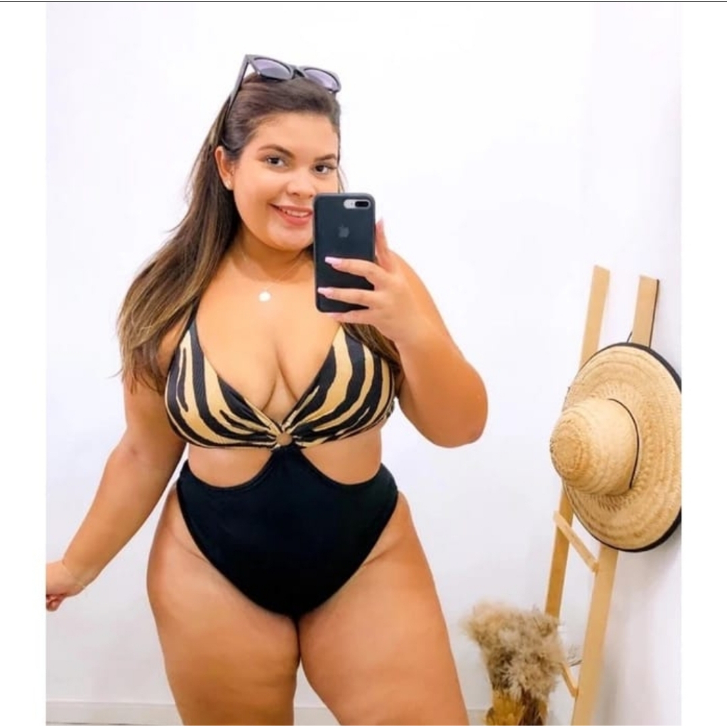 Body Maiô Argola Barriga Extra Grande 3D Zig zag Texturizado Moda Feminina até o 60