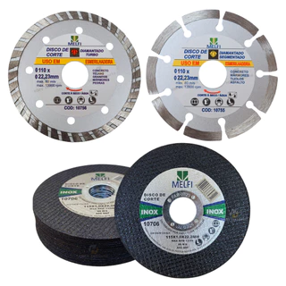Kit 10 Disco de Corte Fino Aço Inox + 2 Diamantado 110mm para Esmerilhadeira Concreto e Mármore