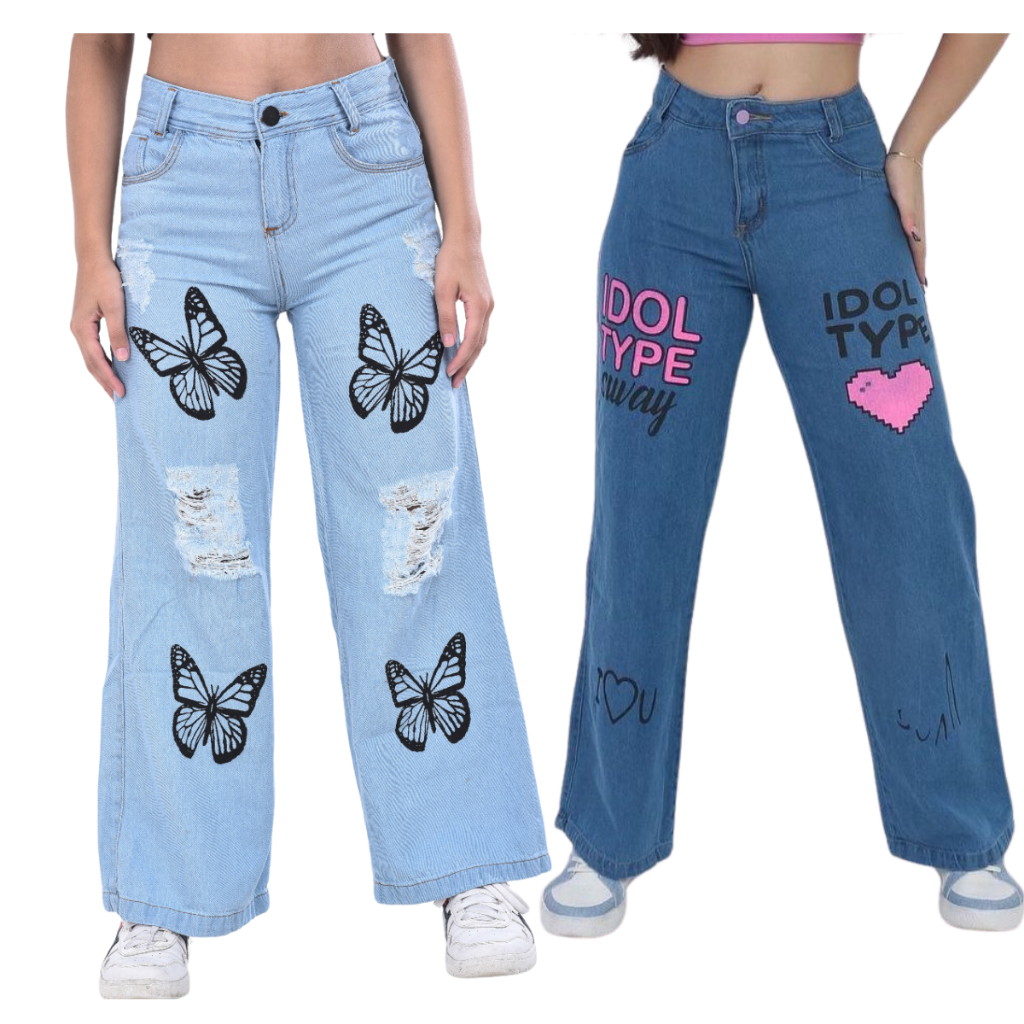 Kit 2 calça jeans wide leg balão infantil juvenil meninas adolescente ...