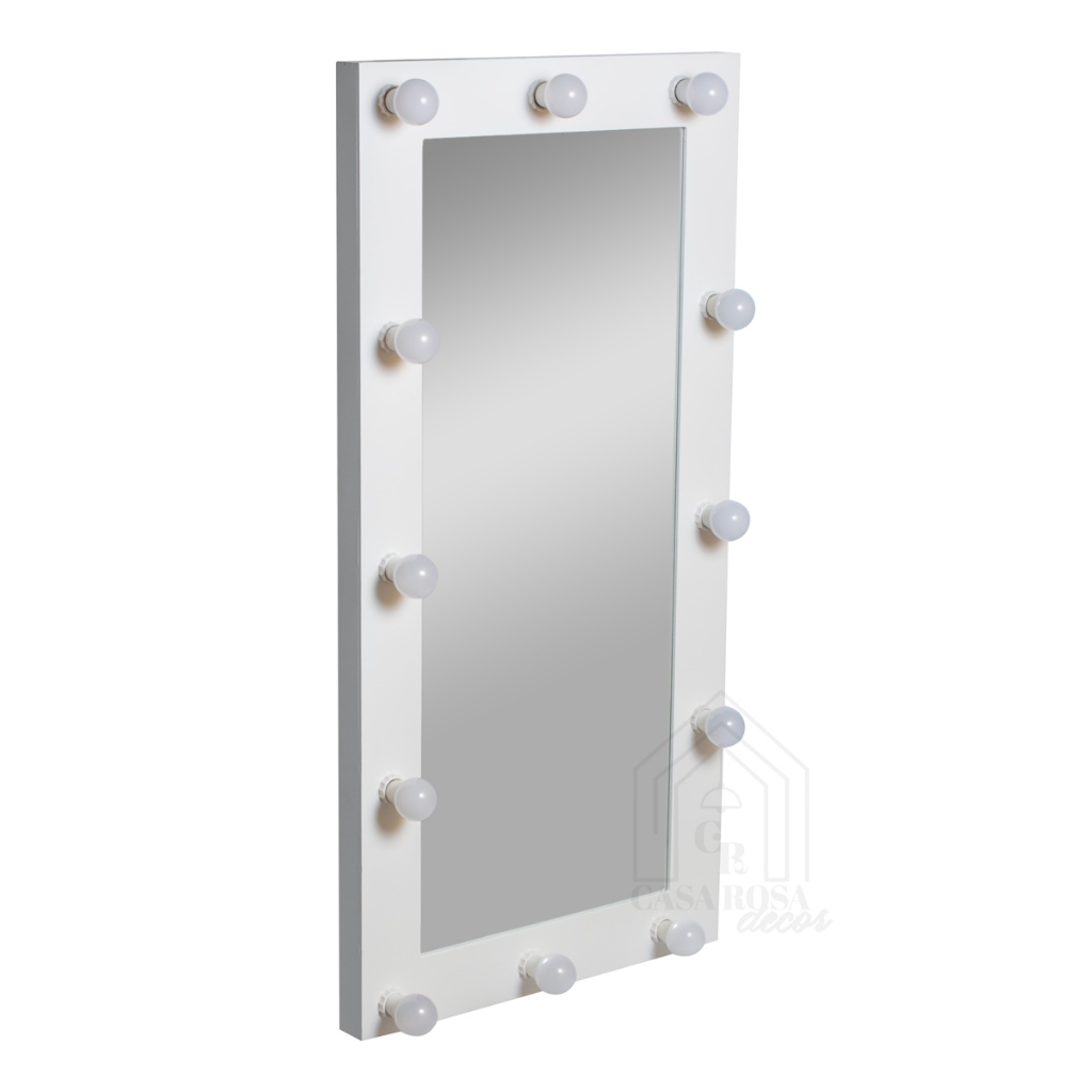 Espelho Camarim Corpo Inteiro 150m Branco Moldura Com 12 Lampadas ...