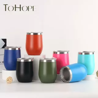 Copo Térmico 360ml parede dupla Inox Com Tampa Acrílica formado de ovo para café vinho