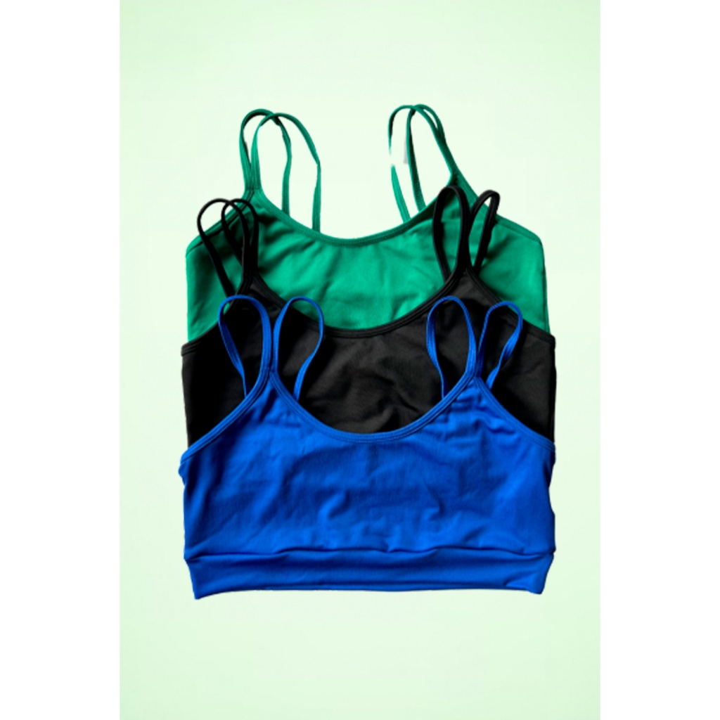 Kit 3 Top Fitness Tirinha Com Forro e Alça Dupla