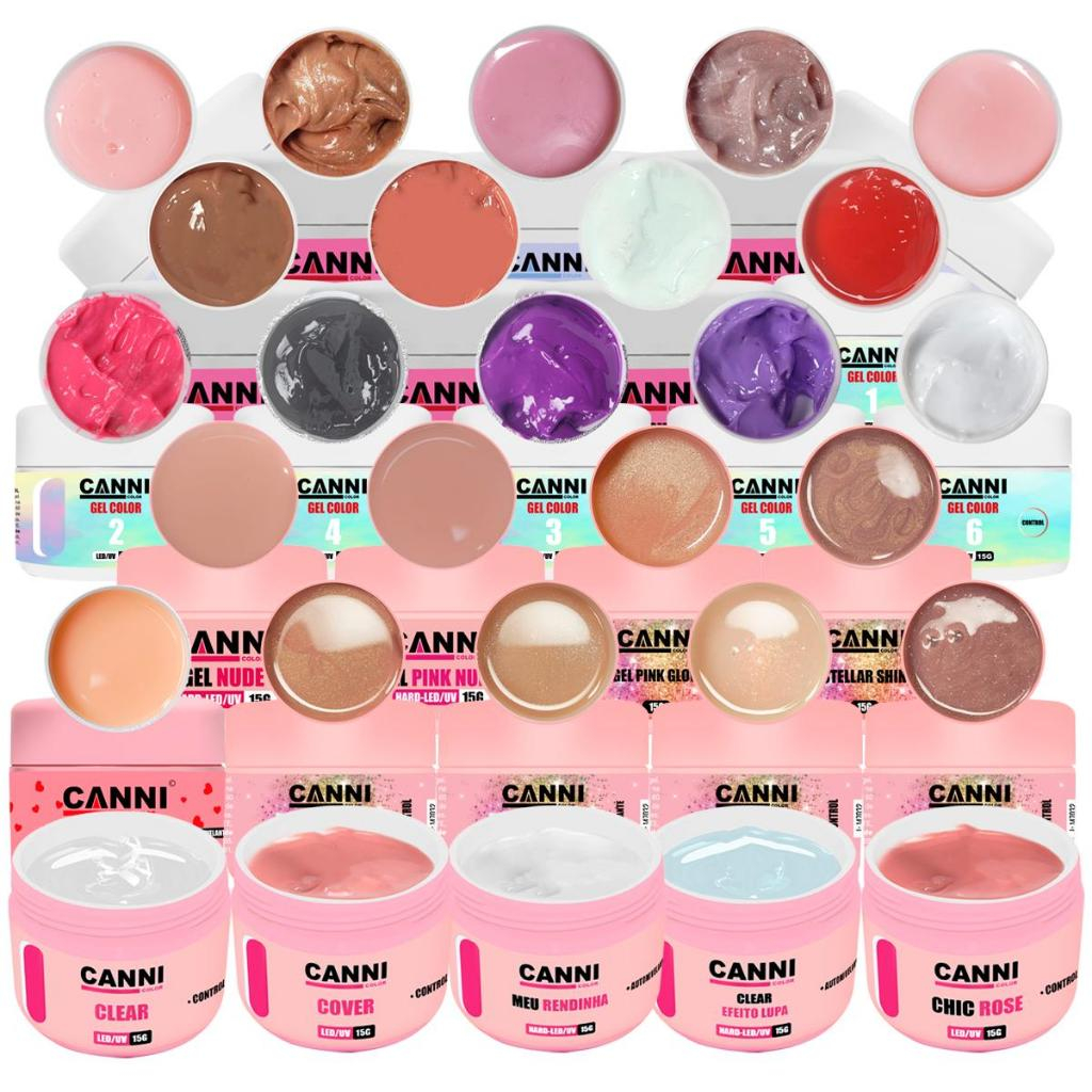 gel unhas canni color 15g control, autonivelante,clear, nude, cover e chic rose