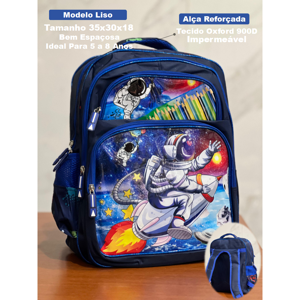Mochila Escolar Estampado Liso Infantil Bolsa Menino Pequeno/Médio Para ...