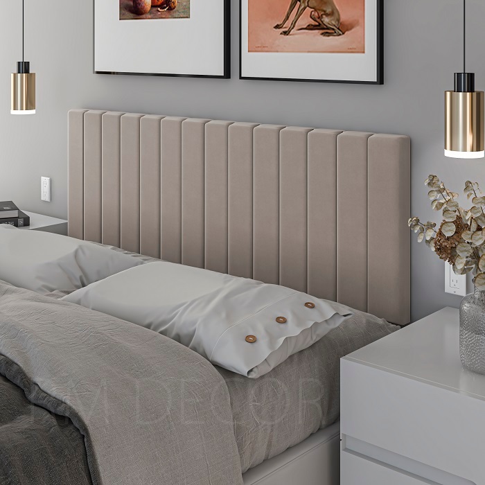 Cabeceira ibiza palha painel estofado suede desing cama box