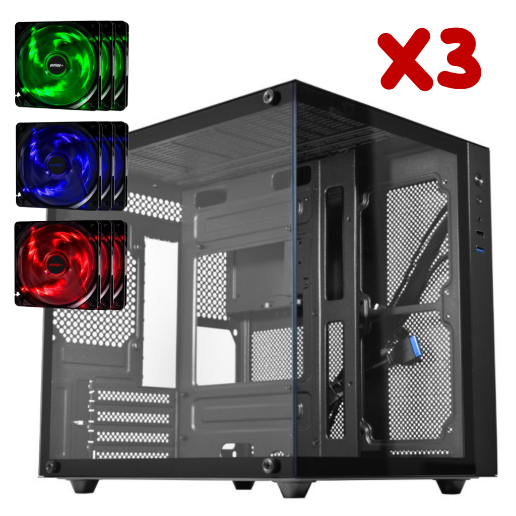 Gabinete Gamer Aquário Caixote Premium com 3 Fans High Quality
