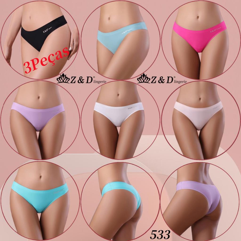 Kit3 Peças Calcinhas sem Costura Lisa Normal 533