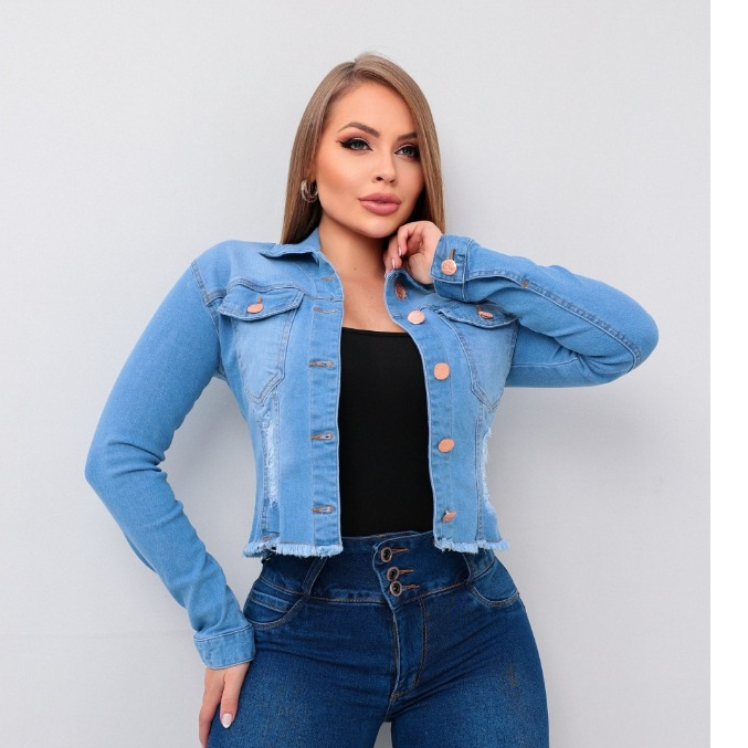 Jaqueta Jeans Feminina Com Lycra Cropped Modeladora Modal | Shopee