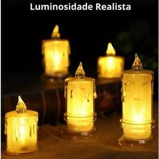 KIT 12 Velas Derretendo LED Transparente Luz Eletrônica Decorativa 8cm COM BATERIA