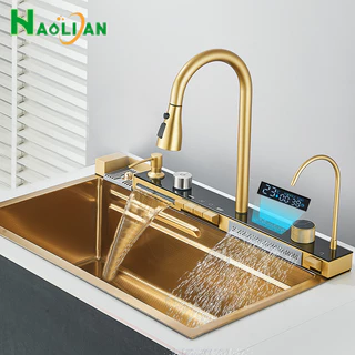 Kit Cuba Cozinha Gourmet Luxo Aço Inox 304 Ouro Fosco Com Acessórios Conjunto De Torneiras 75cm