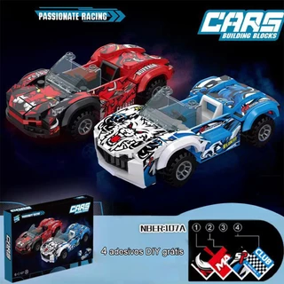 Bloco de construção de corrida conjunto vermelho e azul 218 peças brinquedos educativos estilo lego brinquedos infantis adequados para meninos