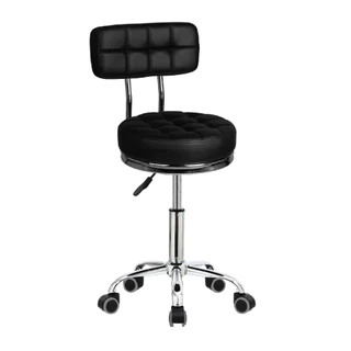Cadeira Mocho Preto LUM Estética Tatuador Clinica Salão Designer Manicure Couro Sintético base cromada
