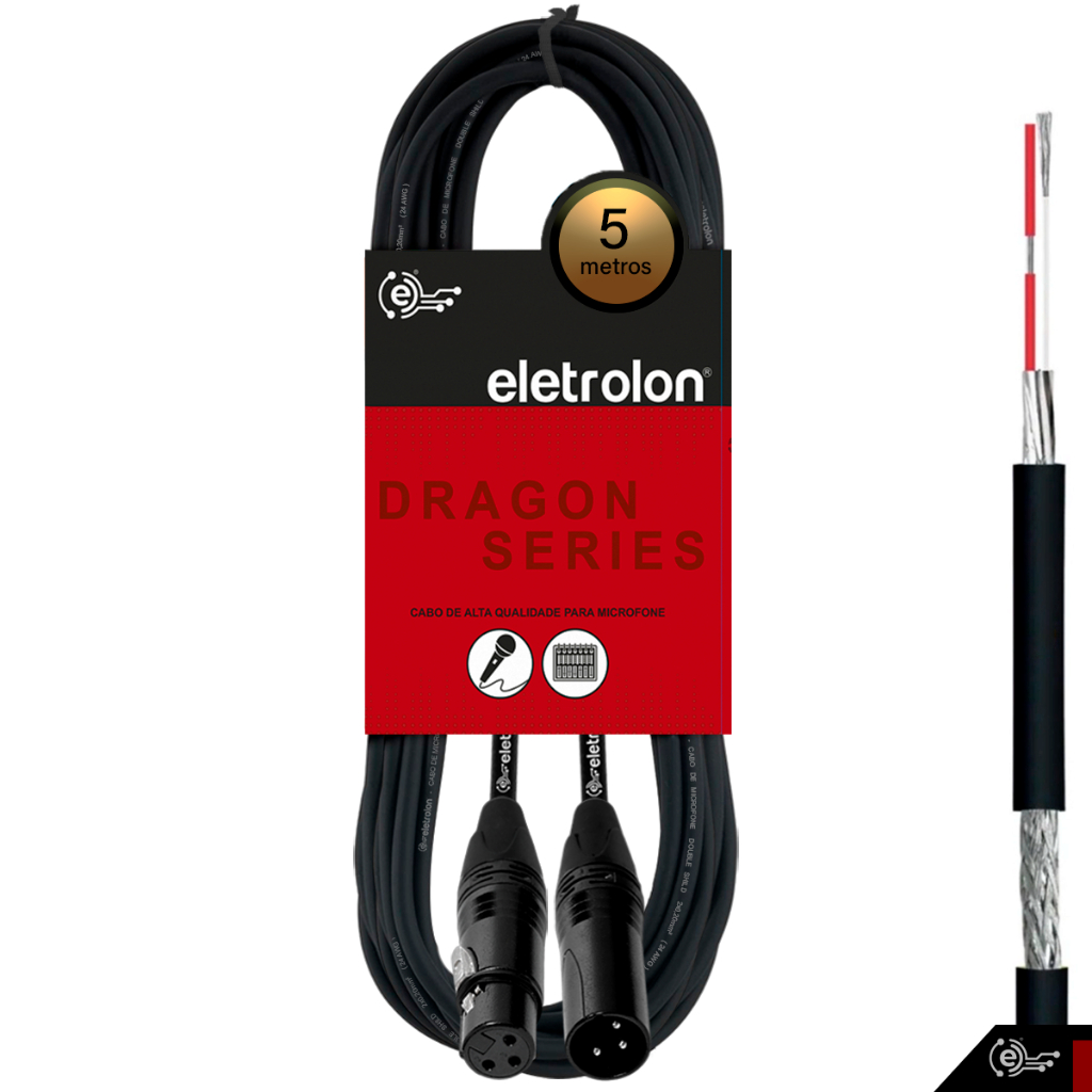 Cabo De Microfone Balanceado Xlr Macho X Xlr Femea 5m Metros - Eletrolon