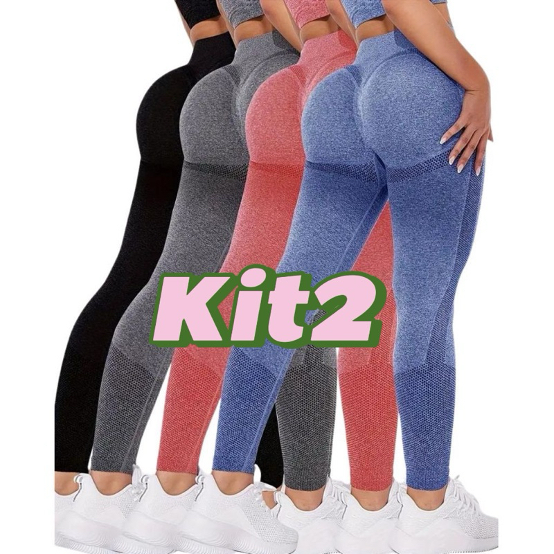Kit 2 Calça Legging Esportiva Academia Feminina Cintura Alta Elástica Secagem Rápida