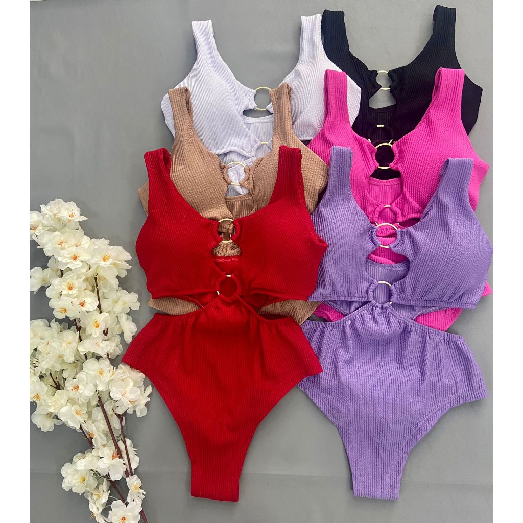 Body Maiô 2 Argolas Com Bojo Texturizado em 3D Moda Feminina | Shopee ...