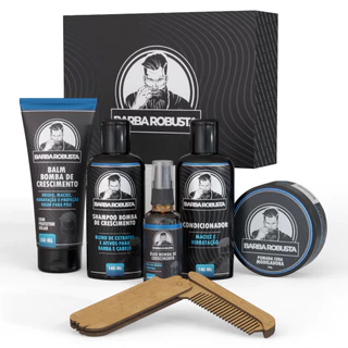 kit Barba Robusta Shampoo, Condicionador, Balm, Óleo, Cera, Pente