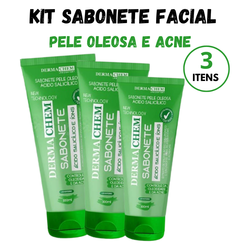 Kit Sabonete Corpo e Rosto Pele Oleosa e Acne Ácido Salicílico ...
