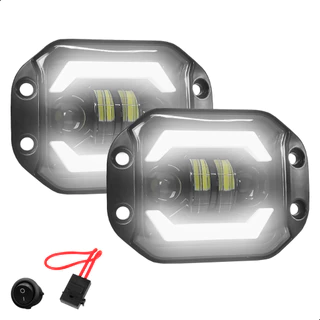 2 Farol Milha Led Automotivo 4 de Embutir 40W Spot - Angel Eyes DRL + Seta + Alta - Par Completo