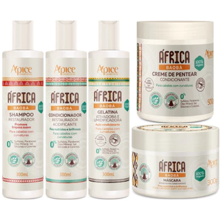 Kit Apse África Baobá 5 Itens Tratamento Capilar Linha Completa Cabelo Vegano Limpeza Finalização