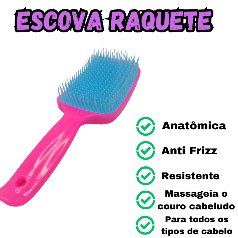 Escova De Cabelo Raquete Curvada Anti Frizz