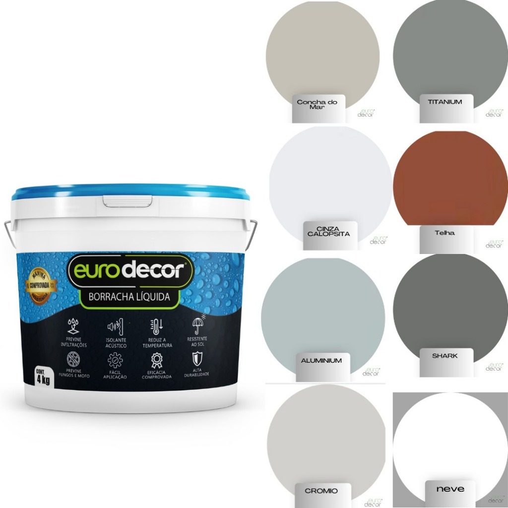 Tinta Borracha Líquida 4KG e 12KG Impermeabilizante Várias Cores
