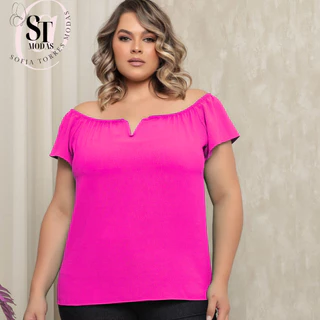 Blusa Plus Size Social Feminina Ciganinha Ombro a ombro Decote V Manga Curta Soltinha