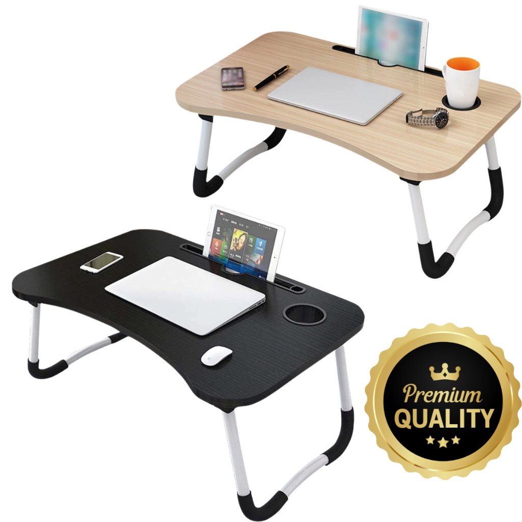 Mesa Dobrável Portátil P/ Notebook Home Office Cama Refeição Com Gaveta E Porta Copo em MDF
