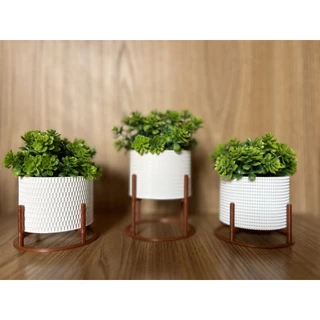 Trio de Vasos Cachepot Decorativos Com Plantas Artificiais