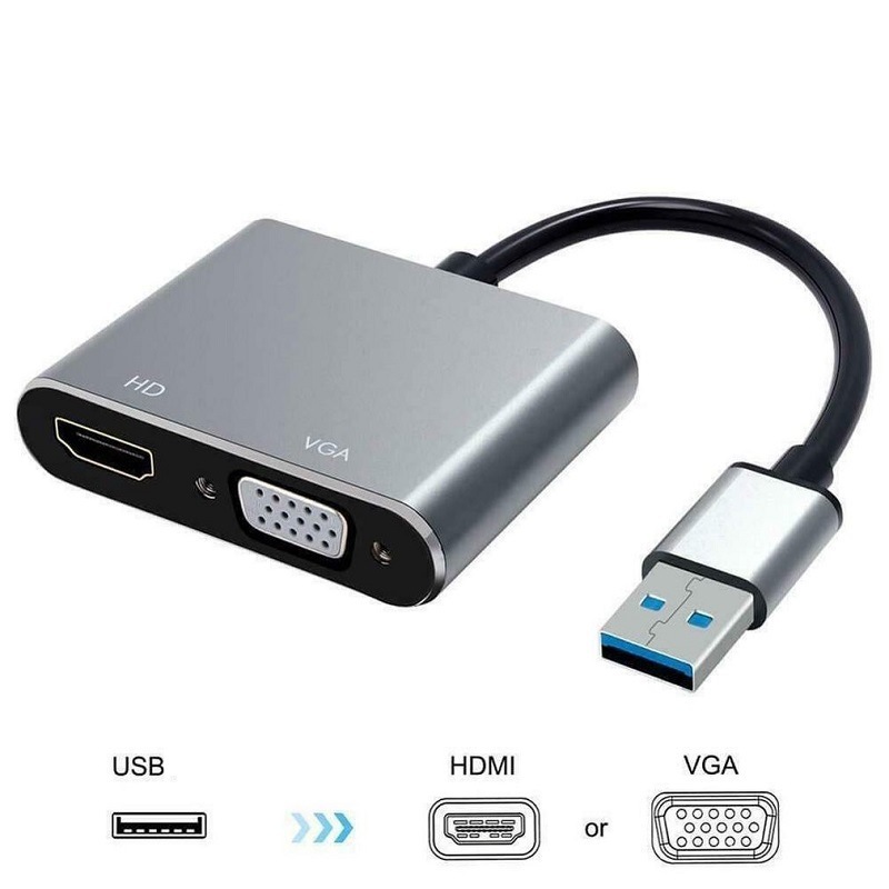 Cabo Adaptador Usb 3.0 Para Hdmi Vga Video Audio 1080p 2 Em 1