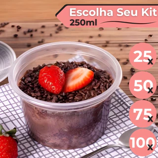 25, 50, 100 Unidades, Pote Plástico Redondo 250ml Pote Para Bolo Sorvete Etc - BP Potes