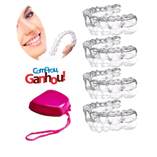 04 Placas Para Bruxismo Termo Moldável Silicone Ranger Dos Dentes + Estojo Roxo