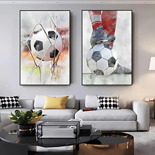 Quadro decorativo 2 peças 40x60 futebol aquarela jogadores abstrato moderno decoração para casa sala quarto hall