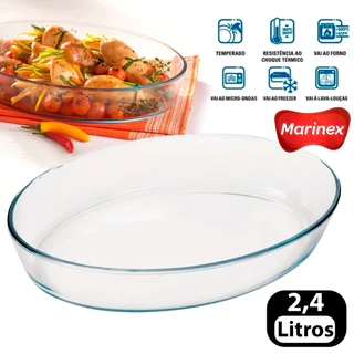 Assadeira Oval Clássica Marinex 2,4 Litros travessa de vidro forma grande travessa de cozinha